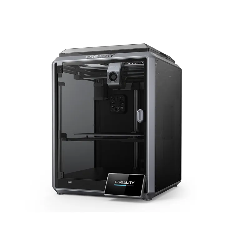 Creality K1 3D printer with enclosed design and modern interface