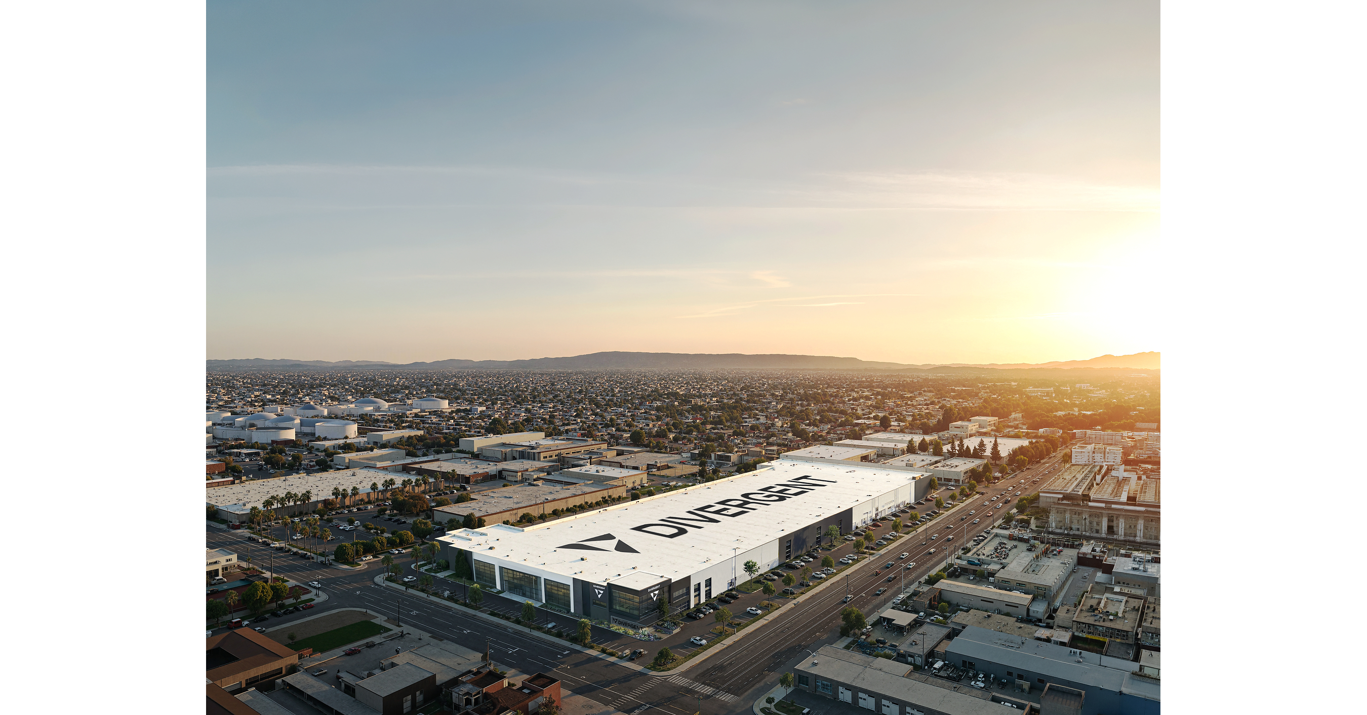 Rendering of Divergent's planned 430,000 sq-ft Long Beach factory designed to house 64 additional Monolith One systems