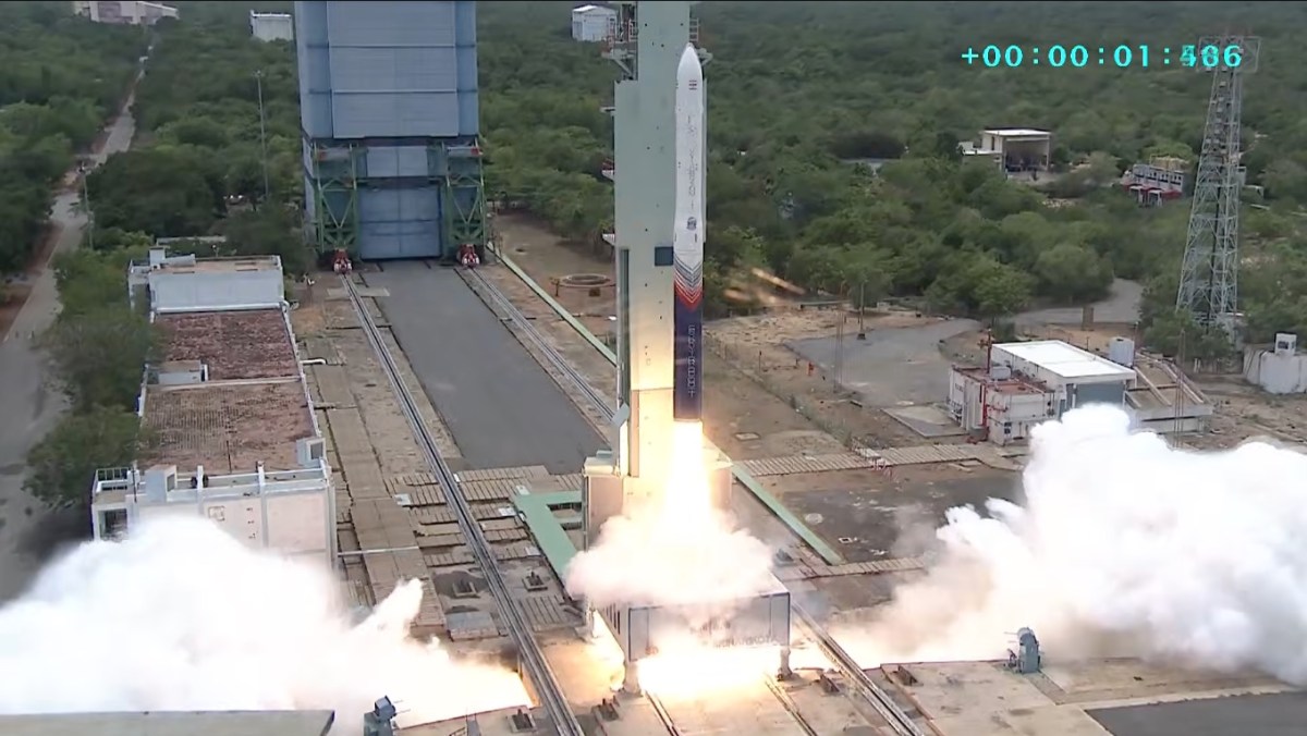 Skyroot Aerospace Vikram-1 rocket lifting off from Satish Dhawan Space Centre on July 18, 2026 during Mission Aagaman
