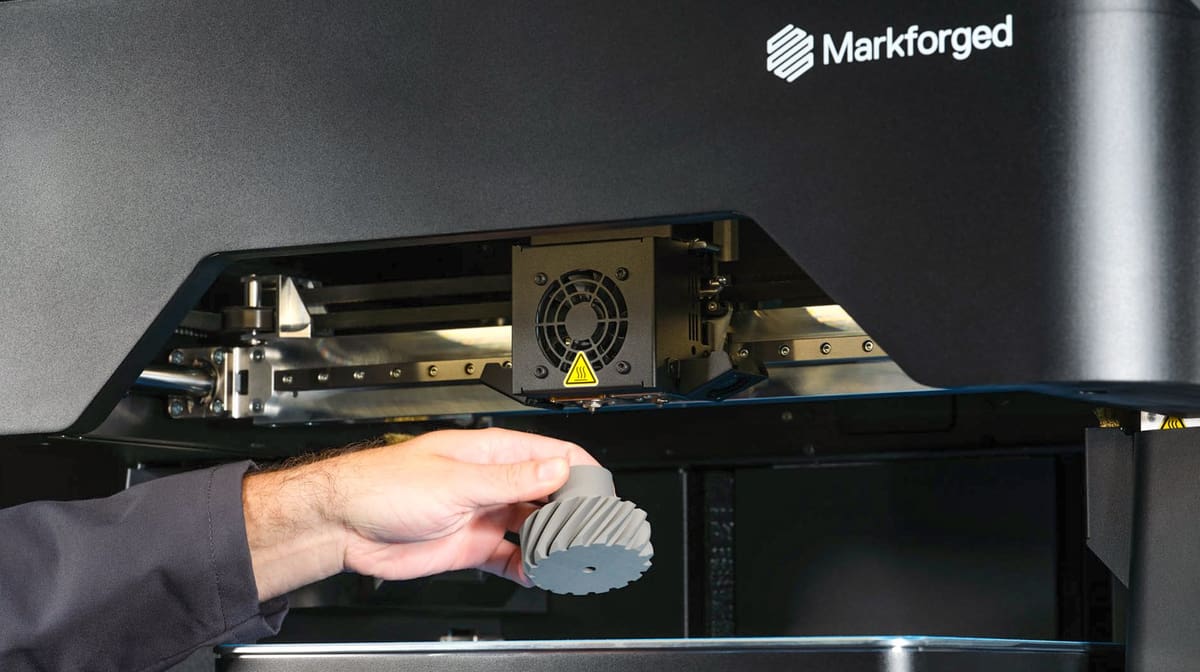 Markforged FX10 3D printer capable of printing continuous carbon fiber composite parts for aerospace and defense applications